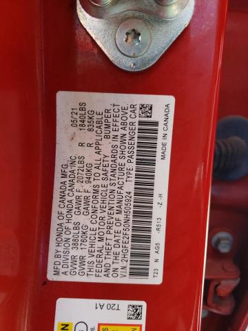 2HGFE2F50NH505924 - 2022 HONDA CIVIC SPORT RED photo 12