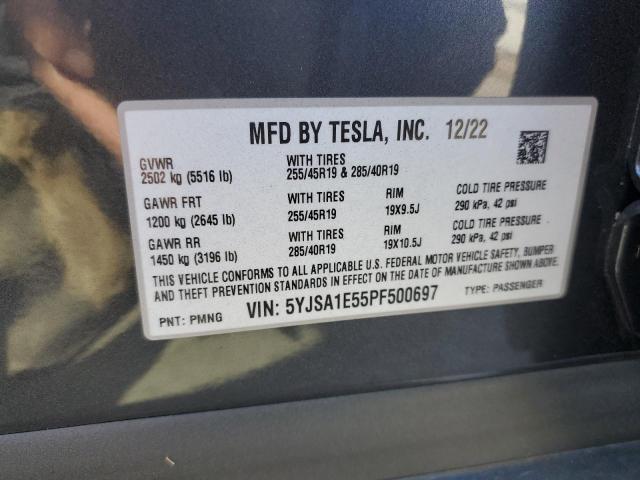 5YJSA1E55PF500697 - 2023 TESLA MODEL S გრაფიტი ფოტო 12