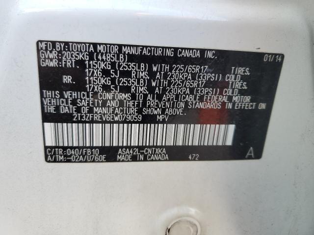 2T3ZFREV6EW079059 - 2014 TOYOTA RAV4 LE WHITE photo 13