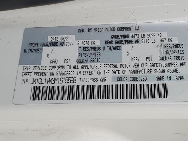 JM1GL1VM3M1615598 - 2021 MAZDA 6 TOURING თეთრი ფოტო 12