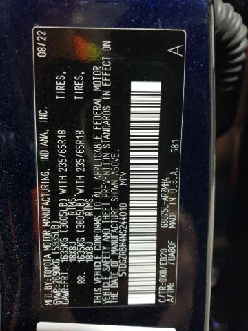 5TDGZRBH4NS244010 - 2022 TOYOTA HIGHLANDER XLE BLUE photo 13