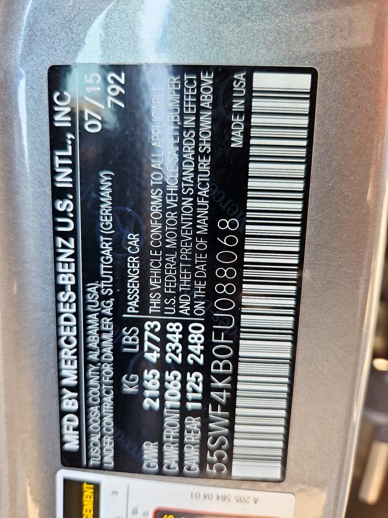 55SWF4KB0FU088068 - 2015 MERCEDES-BENZ C 300 4MATIC SILVER photo 12