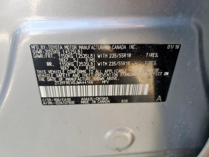 2T3YFREV0JW444146 - 2018 TOYOTA RAV4 LIMITED ვერცხლისფერი ფოტო 13