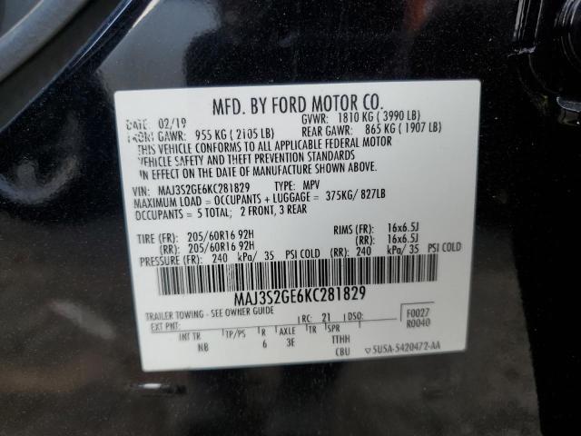 MAJ3S2GE6KC281829 - 2019 FORD ECOSPORT SE BLACK photo 13