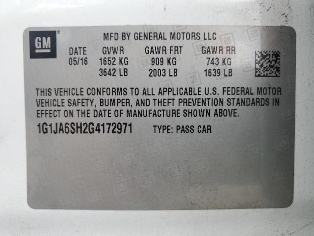 1G1JA6SH2G4172971 - 2016 CHEVROLET SONIC LS Ağ foto 12