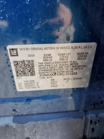 3GNAXKEV3KL316103 - 2019 CHEVROLET EQUINOX LT 蓝色 照片 12