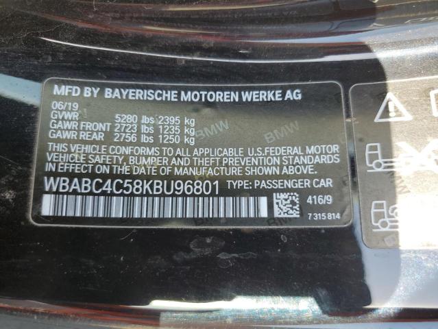 WBABC4C58KBU96801 - 2019 BMW M850XI BLACK photo 12