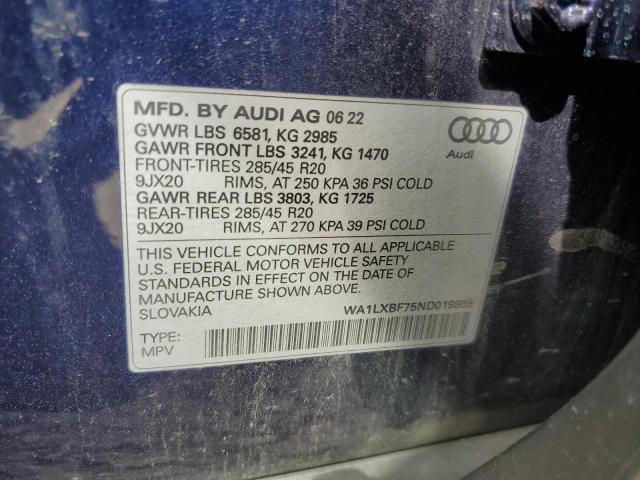 WA1LXBF75ND019985 - 2022 AUDI Q7 PREMIUM PLUS 蓝色 照片 13