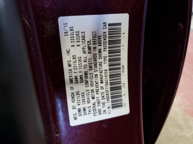 1HGCR2F77GA014356 - 2016 HONDA ACCORD EX MAROON photo 12