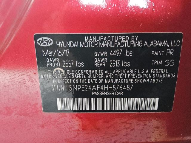 5NPE24AF4HH576487 - 2017 HYUNDAI SONATA SE RED photo 12