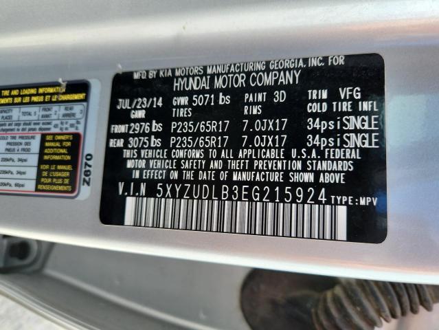 5XYZUDLB3EG215924 - 2014 HYUNDAI SANTA FE S SILVER photo 13