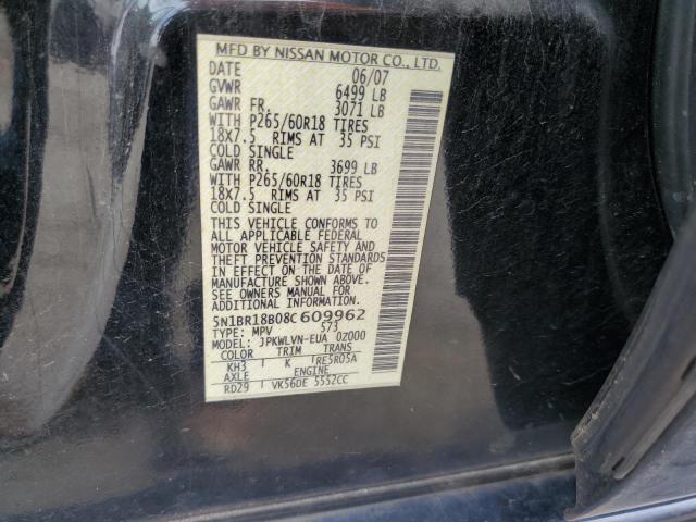 5N1BR18B08C609962 - 2008 NISSAN PATHFINDER LE 黑色 照片 13