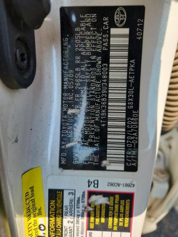 4T1BK36B39U348003 - 2009 TOYOTA AVALON XL WHITE photo 12