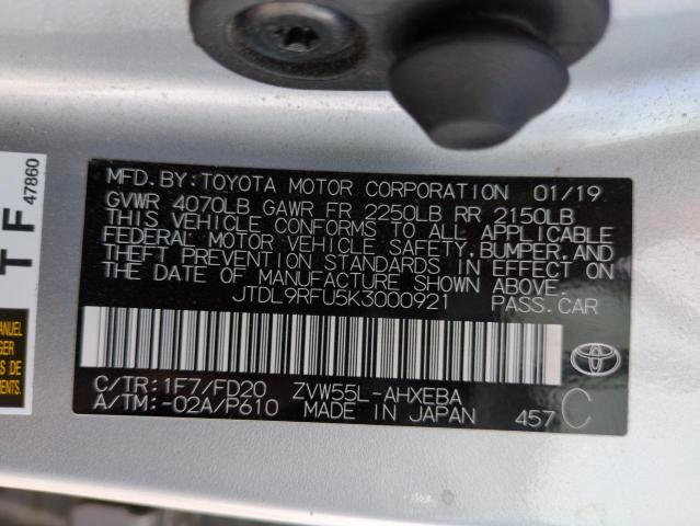 JTDL9RFU5K3000921 - 2019 TOYOTA PRIUS SILVER photo 12