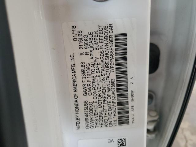 1HGCV1F32JA078802 - 2018 HONDA ACCORD SPORT Biały zdjęcie 12