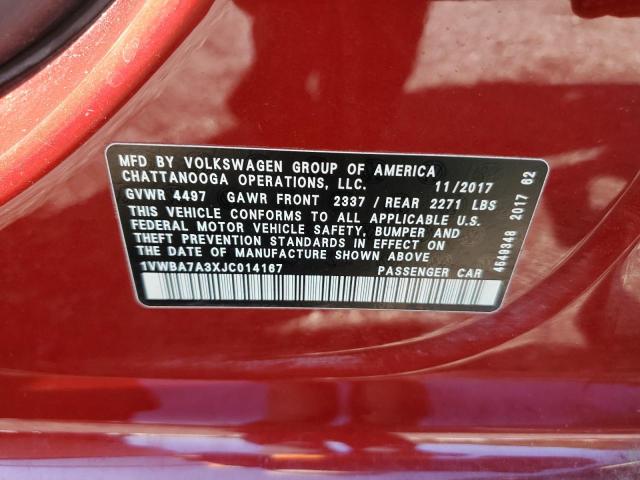 1VWBA7A3XJC014167 - 2018 VOLKSWAGEN PASSAT SE 红色 照片 12