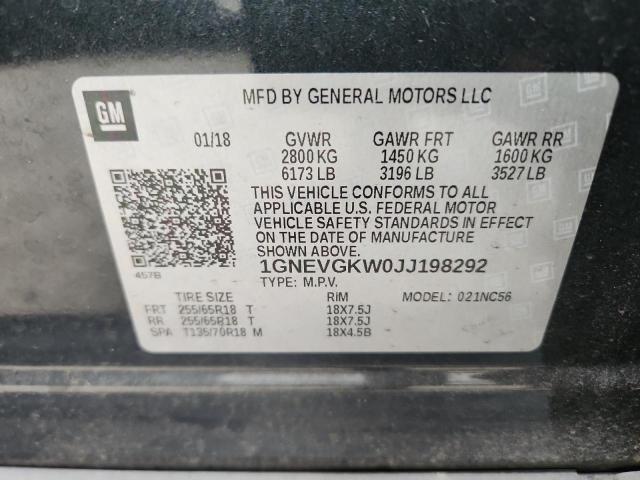 1GNEVGKW0JJ198292 - 2018 CHEVROLET TRAVERSE LT 灰色 照片 13