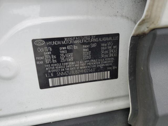 5NMZU3LB2HH025617 - 2017 HYUNDAI SANTA FE S WHITE photo 13