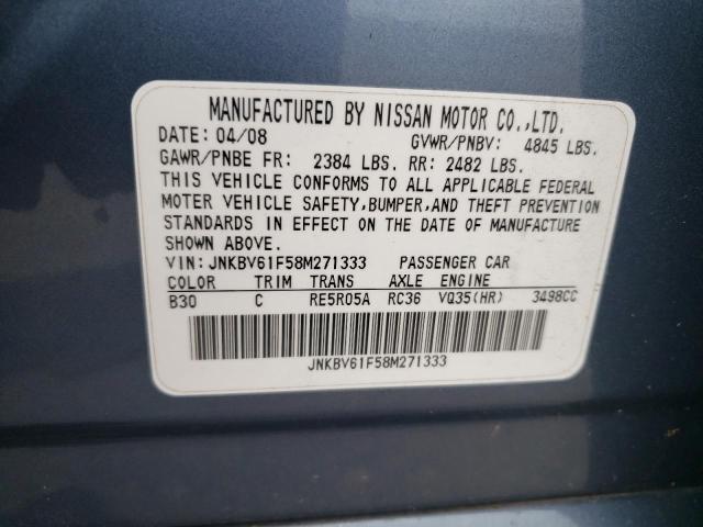 JNKBV61F58M271333 - 2008 INFINITI G35 BLUE photo 12