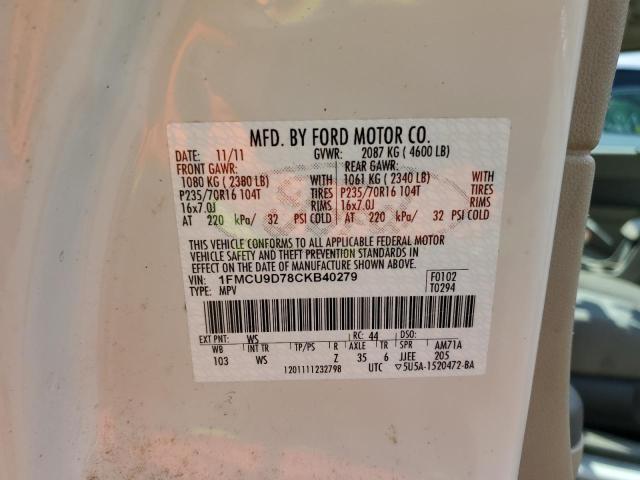 1FMCU9D78CKB40279 - 2012 FORD ESCAPE XLT WHITE photo 13