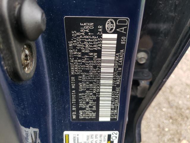 2T1KR32EX5C473698 - 2005 TOYOTA COROLLA MA XR BLUE photo 12