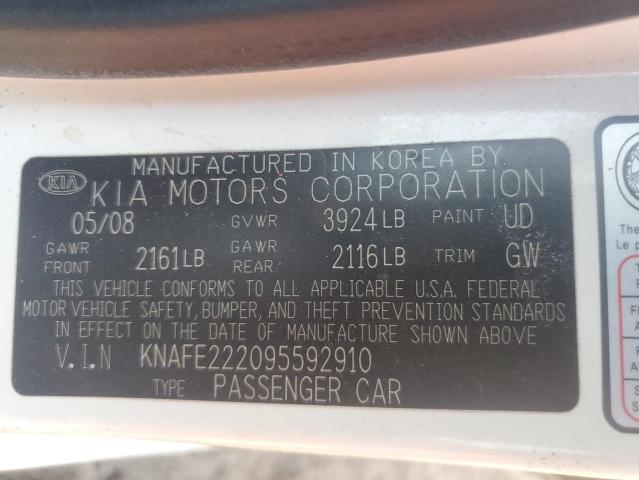 KNAFE222095592910 - 2009 KIA SPECTRA EX WHITE photo 13