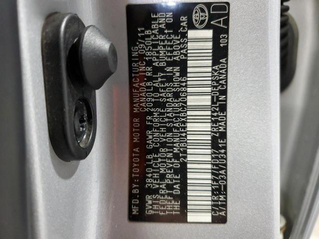 2T1BU4EEXBC706846 - 2011 TOYOTA COROLLA BASE 银色 照片 12