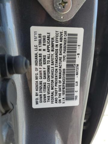 19XFB2F84CE315909 - 2012 HONDA CIVIC EX გრაფიტი ფოტო 13