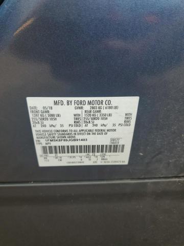 1FM5K8F89JGB91403 - 2018 FORD EXPLORER LIMITED ლურჯი ფოტო 14