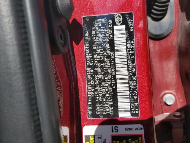 4T1B11HK8JU671620 - 2018 TOYOTA CAMRY L 红色 照片 13