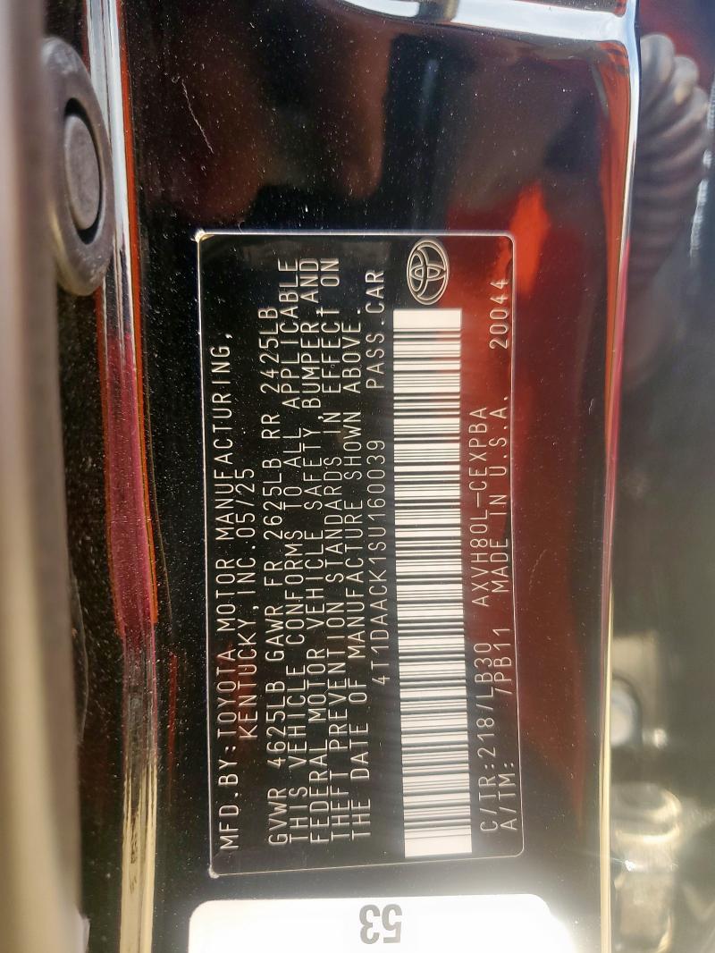 4T1DAACK1SU160039 - 2025 TOYOTA CAMRY XSE შავი ფოტო 12