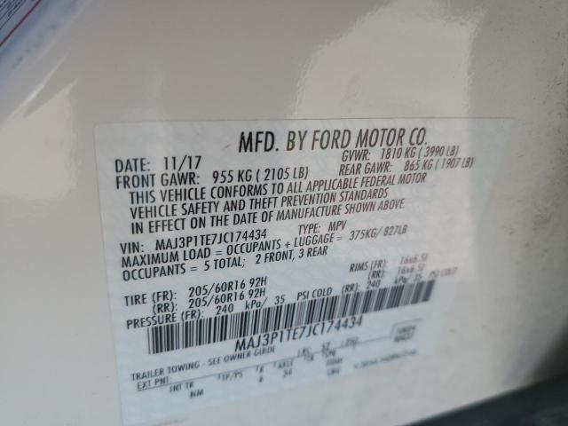 MAJ3P1TE7JC174434 - 2018 FORD ECOSPORT SE WHITE photo 12