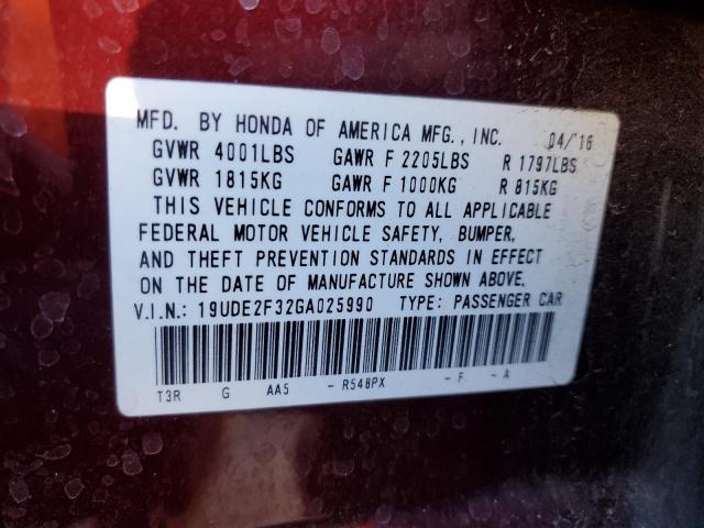19UDE2F32GA025990 - 2016 ACURA ILX BASE WATCH PLUS BURGUNDY photo 12
