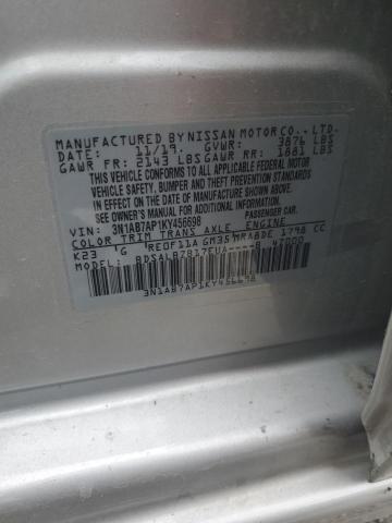 3N1AB7AP1KY456698 - 2019 NISSAN SENTRA S 银色 照片 12