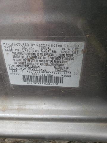 3N1CN7AP3JL852420 - 2018 NISSAN VERSA S ნაცრისფერი ფოტო 13