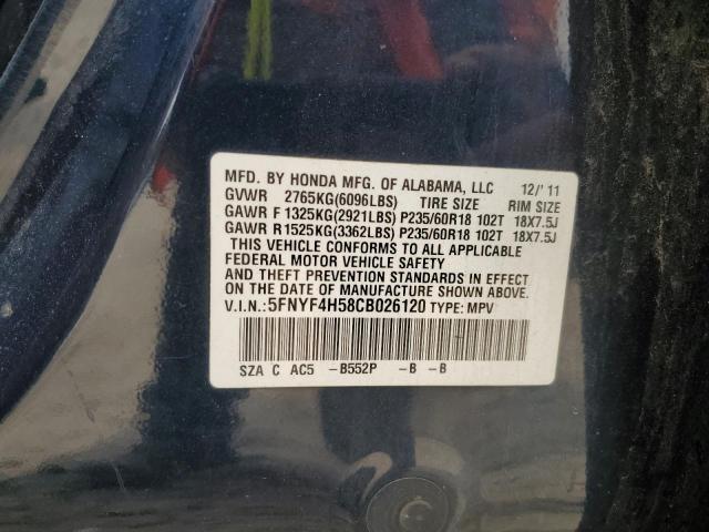 5FNYF4H58CB026120 - 2012 HONDA PILOT EXL BLUE photo 13