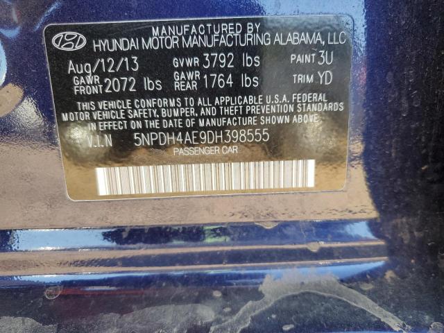 5NPDH4AE9DH398555 - 2013 HYUNDAI ELANTRA GLS BLUE photo 12