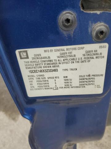 1GCEC14XX3Z333493 - 2003 CHEVROLET SILVERADO C1500 BLUE photo 12