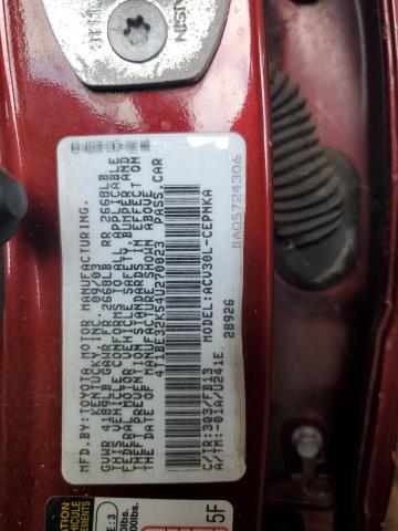 4T1BE32K54U270023 - 2004 TOYOTA CAMRY LE BURGUNDY photo 12