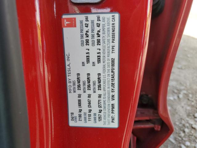 5YJ3E1EA5JF018082 - 2018 TESLA MODEL 3 RED photo 12