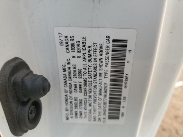 2HGFC3B77HH362607 - 2017 HONDA CIVIC EXL თეთრი ფოტო 12