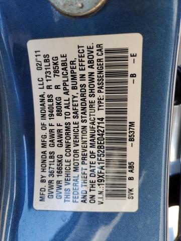 19XFA1F52BE042714 - 2011 HONDA CIVIC LX BLUE photo 12