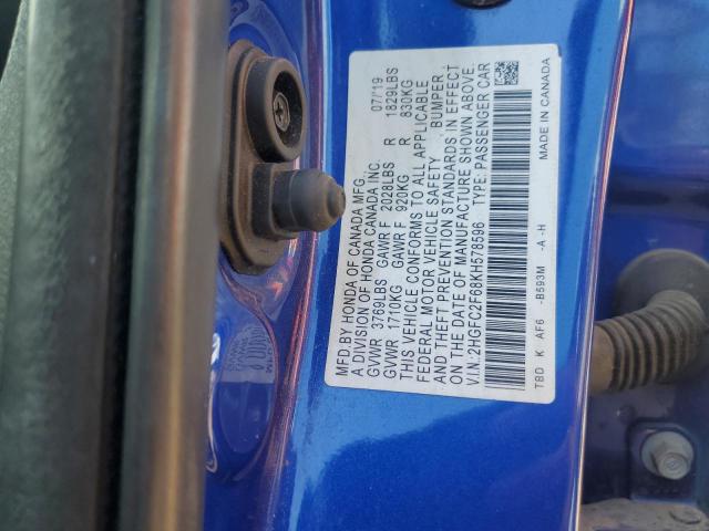 2HGFC2F68KH578596 - 2019 HONDA CIVIC LX BLUE photo 12
