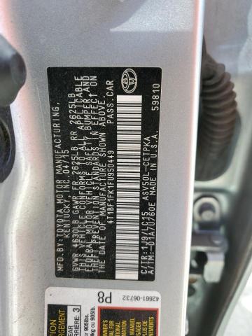 4T1BF1FK1FU950449 - 2015 TOYOTA CAMRY LE SILVER photo 12