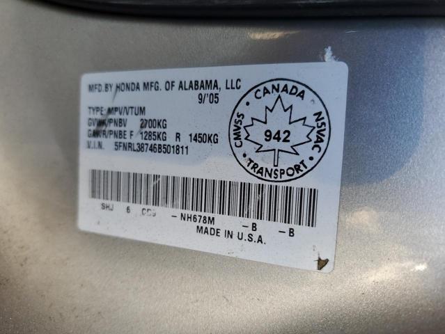 5FNRL38746B501811 - 2006 HONDA ODYSSEY EXL SILVER photo 13