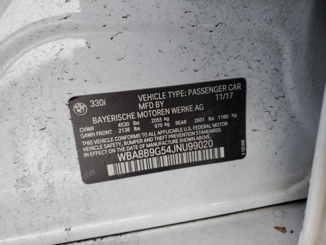 WBA8B9G54JNU99020 - 2018 BMW 330 I WHITE photo 12