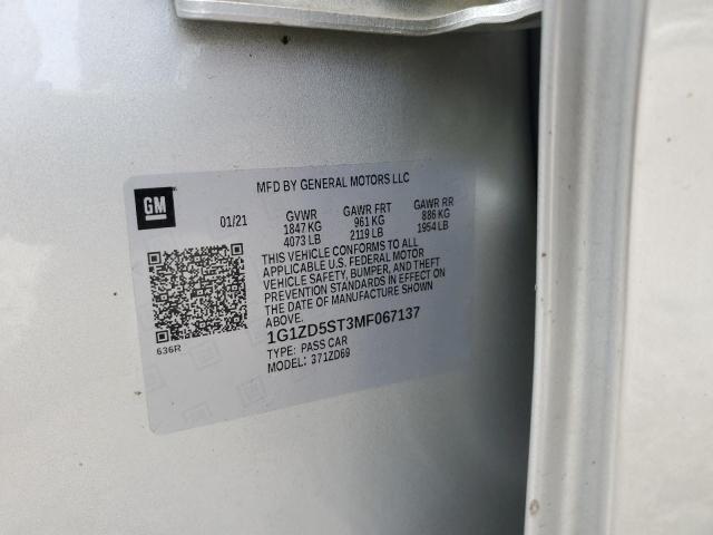 1G1ZD5ST3MF067137 - 2021 CHEVROLET MALIBU LT SILVER photo 12