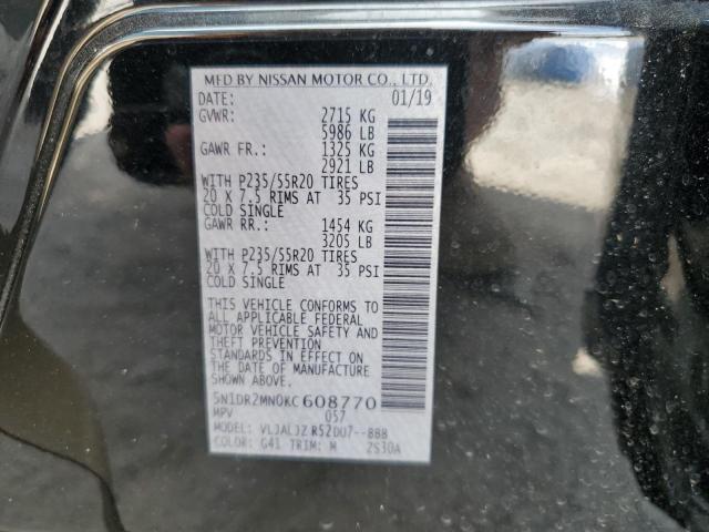 5N1DR2MN0KC608770 - 2019 NISSAN PATHFINDER S შავი ფოტო 14