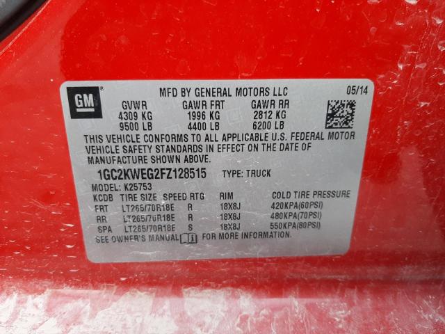 1GC2KWEG2FZ128515 - 2015 CHEVROLET SILVERADO K2500 HEAVY DUTY LTZ RED photo 12