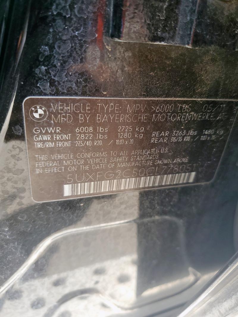 5UXFG2C50CL778051 - 2012 BMW X6 XDRIVE35I CHARCOAL photo 12